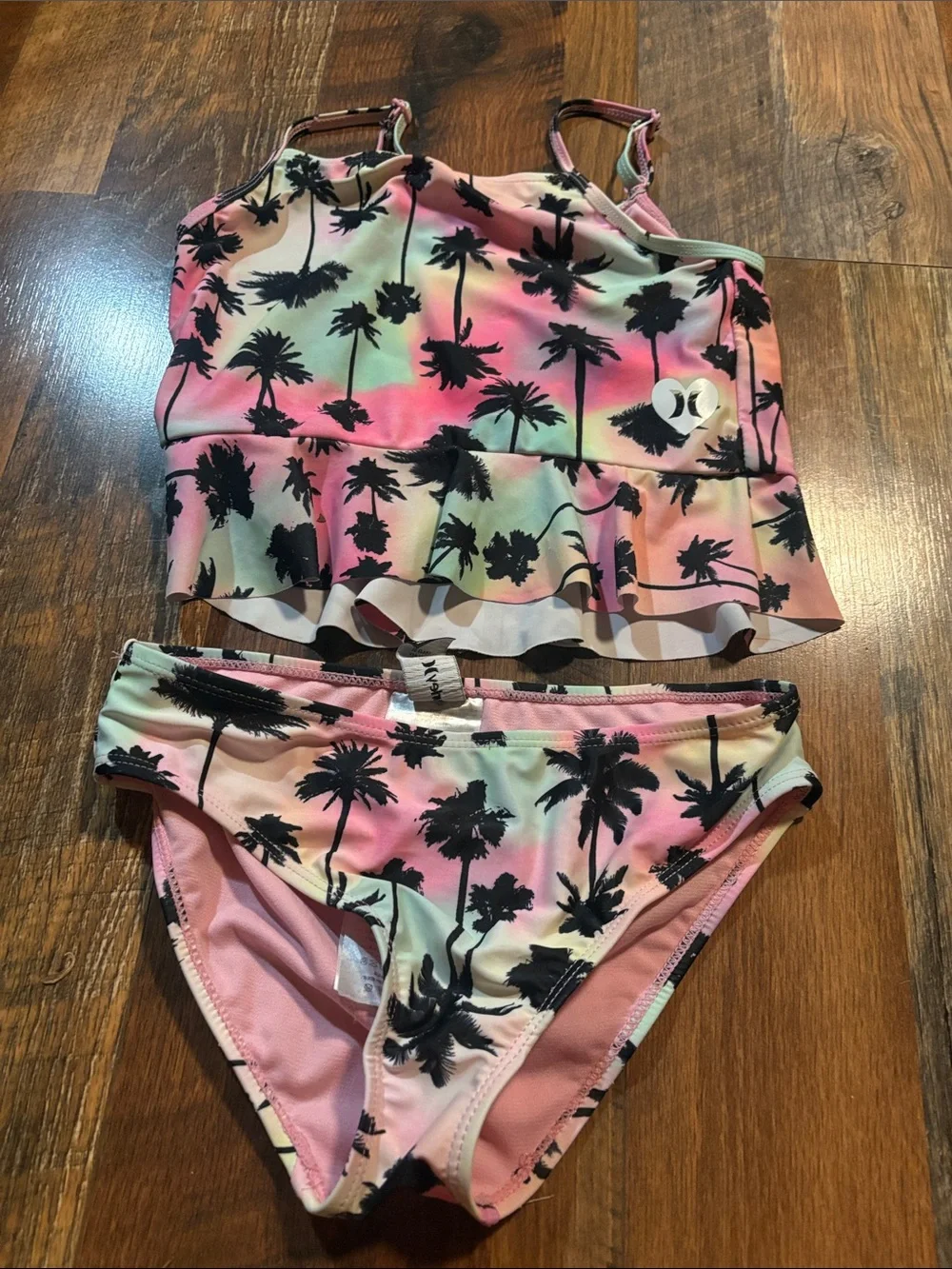 Hurley Pink Green Gradient Palm Tree Tankini Set